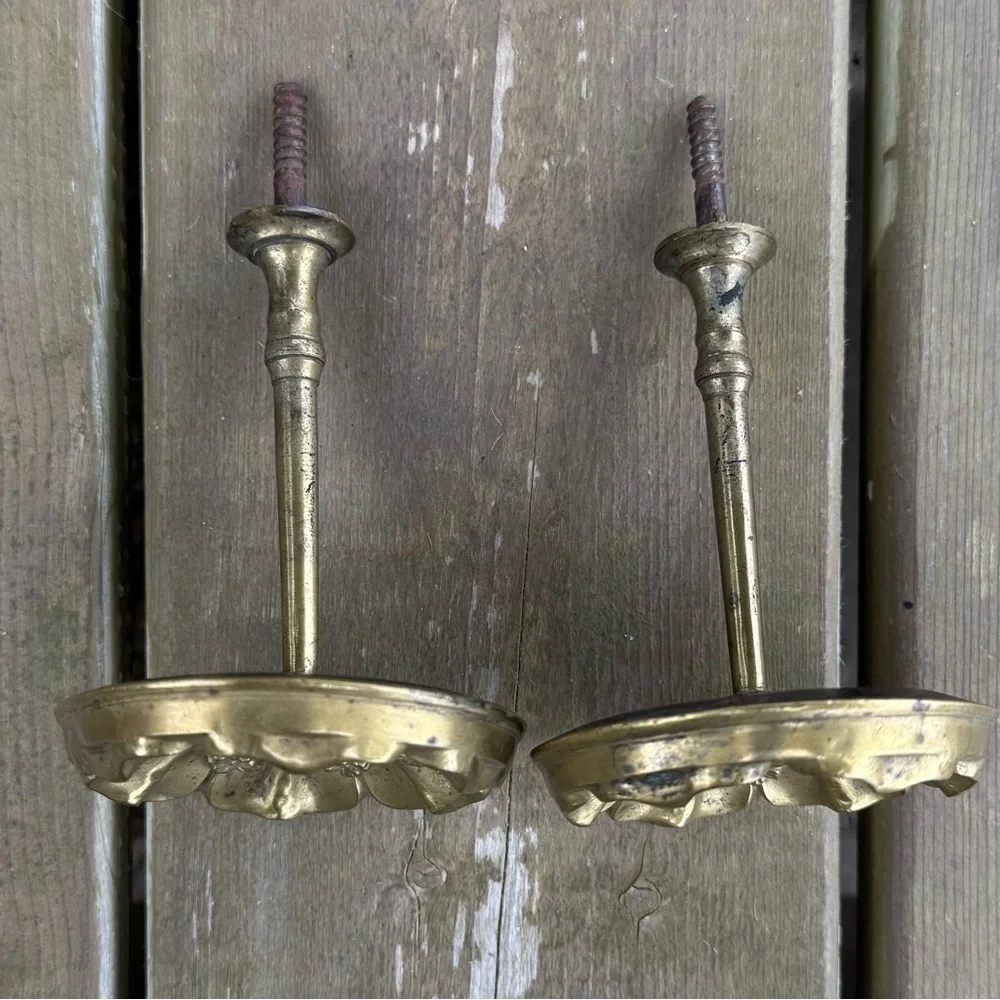 Antique Victorian Set of 2 Ormolu Gilded Bronze Floral Drapery Curtain Tiebacks - Picture 9 of 12